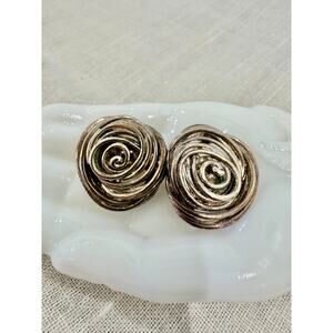 Vintage Oscar de la Renta Sculptural Silver Tone Swirl Clip-On Earrings